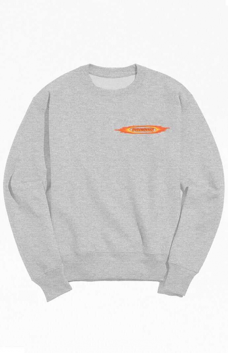 Sudaderas PacSun Gray Flames Logo Crew Neck Hombre Gris | CPJKB3164