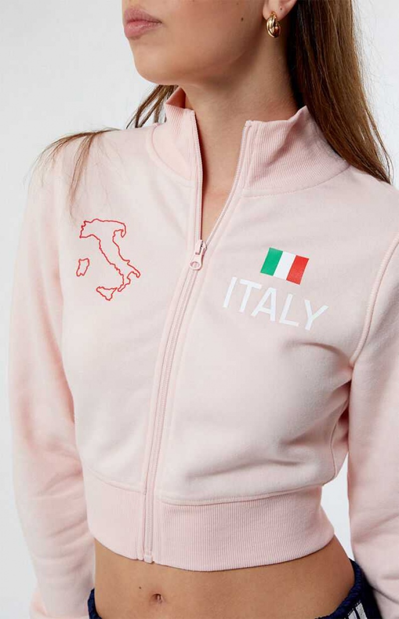 Sudaderas PacSun Italy High Neck Zip Up Pista Mujer Rosas Claro | CHUNY0869