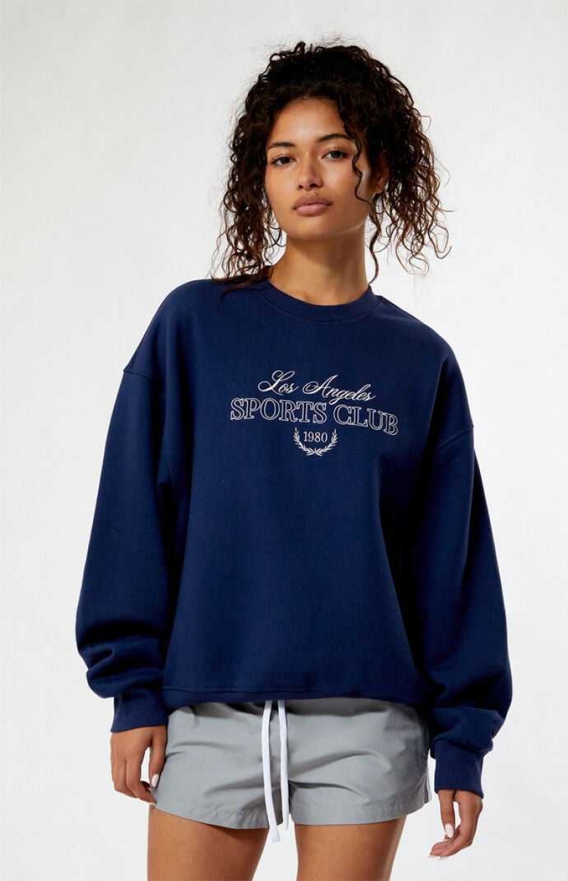 Sudaderas PacSun LA Sports Club Crew Neck Mujer Azul Marino | ABIYN7942