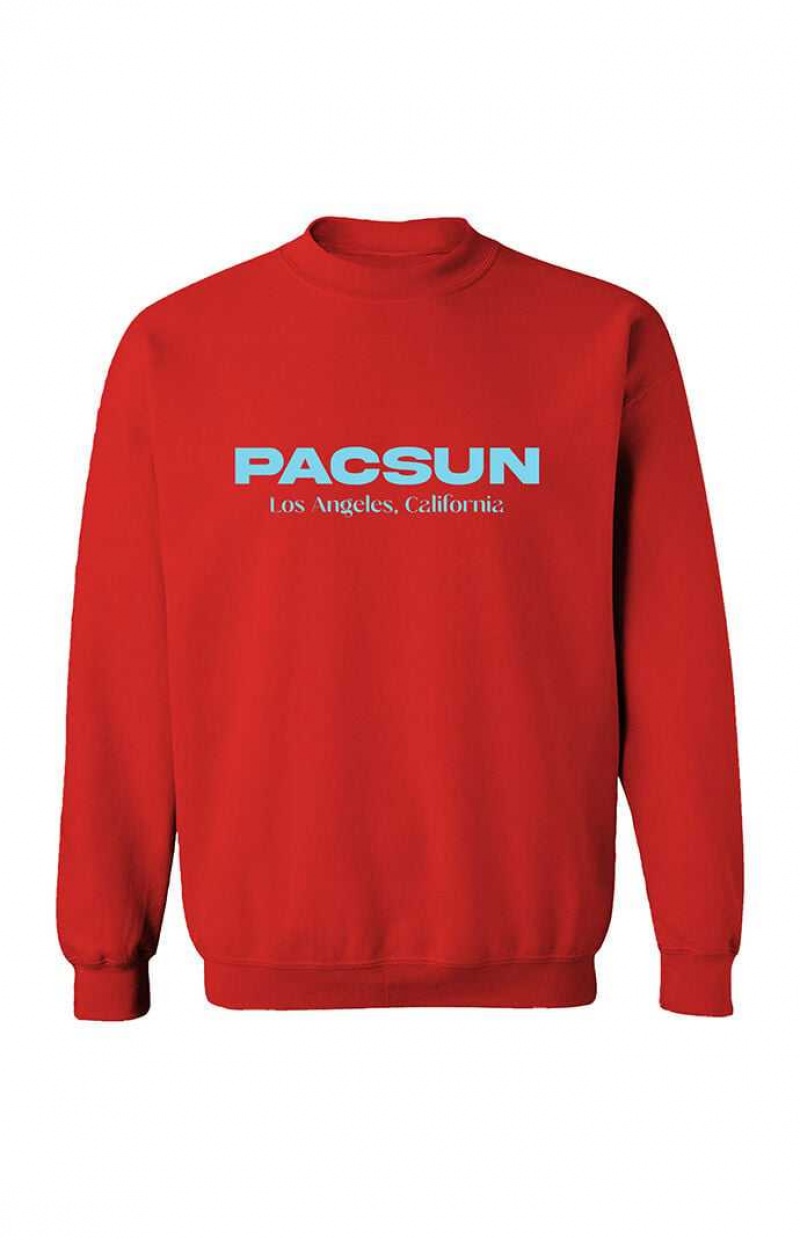 Sudaderas PacSun Los Angeles Crew Neck Hombre Rojas | LAJQS4103