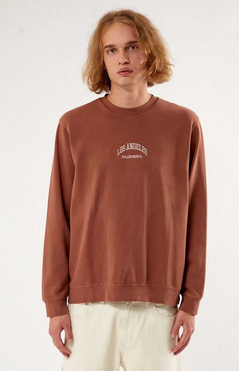 Sudaderas PacSun Los Angeles Embroidered Crew Neck Hombre MINK | DIQJN5302