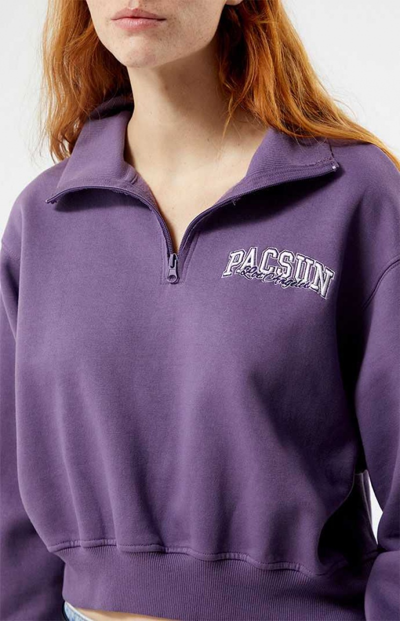 Sudaderas PacSun Los Angeles Half Zip Cropped Mujer Moradas | WOIZA9304