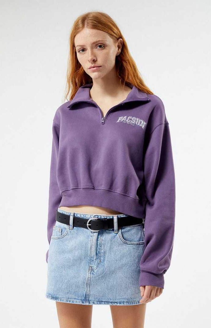 Sudaderas PacSun Los Angeles Half Zip Cropped Mujer Moradas | WOIZA9304