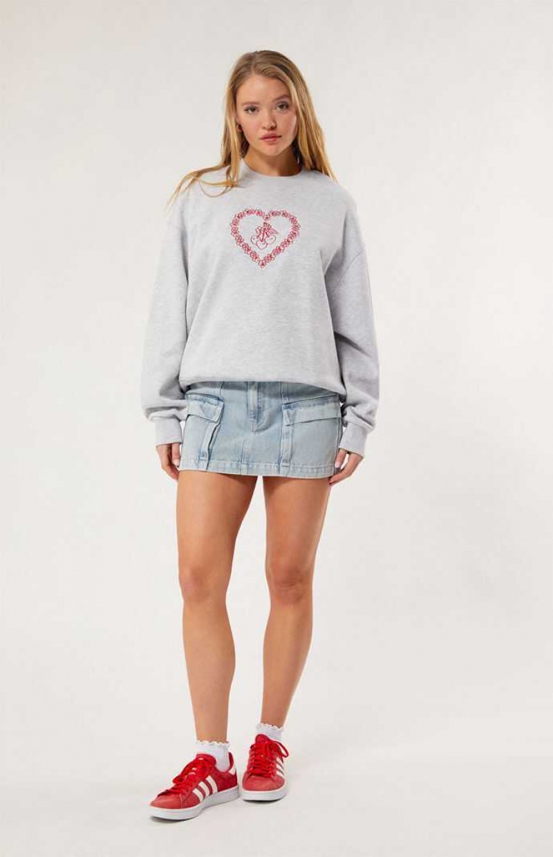 Sudaderas PacSun Luv & Cherries Crew Neck Mujer Gris | PXTJL5796