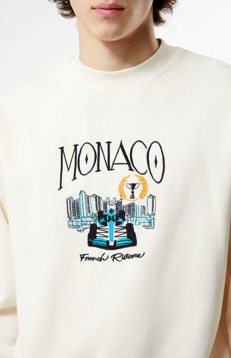 Sudaderas PacSun Monaco Embroidered Crew Neck Hombre Creme | PZBWE0925