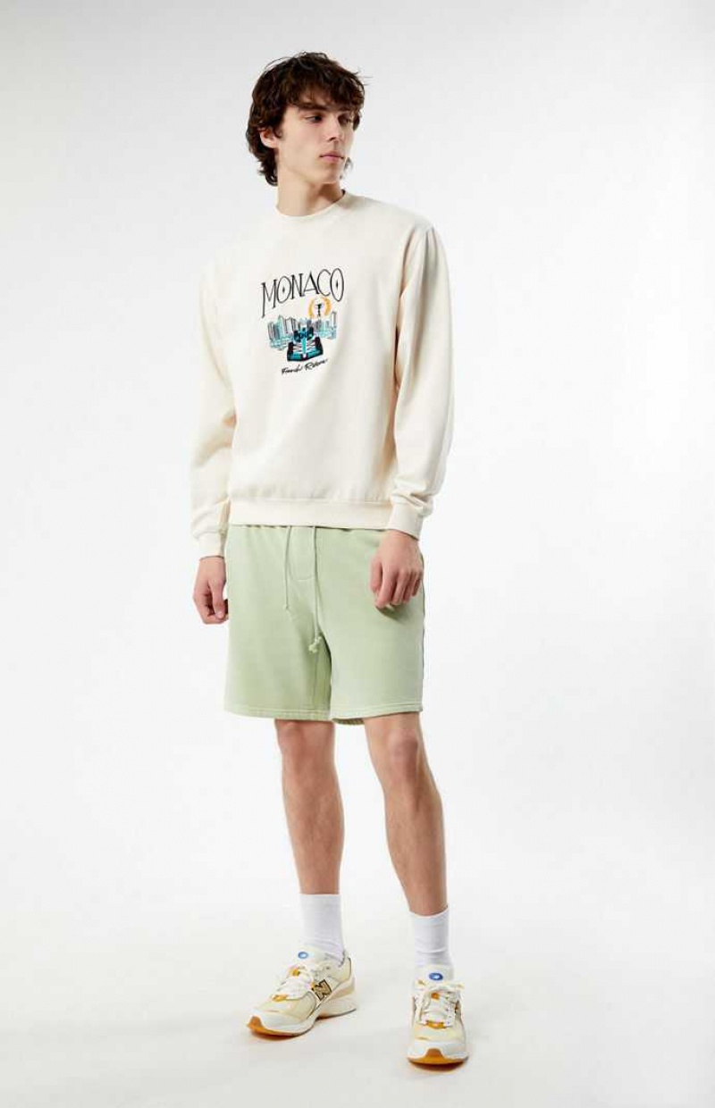 Sudaderas PacSun Monaco Embroidered Crew Neck Hombre Creme | PZBWE0925