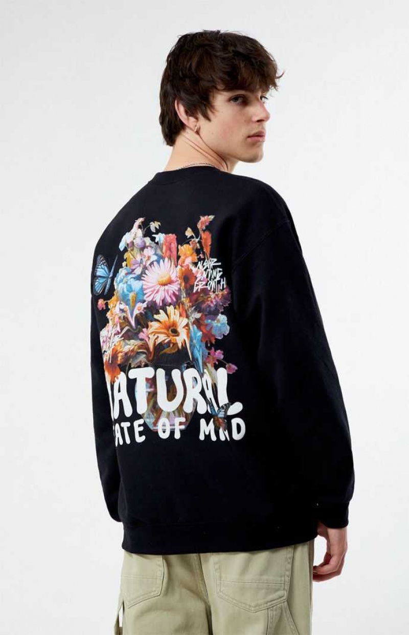 Sudaderas PacSun Natural State Of Mind Crew Neck Hombre Negras | EDUOR0924