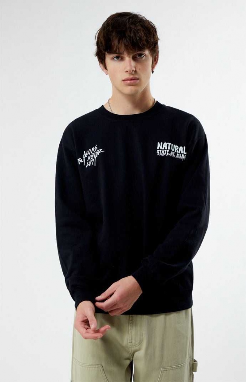 Sudaderas PacSun Natural State Of Mind Crew Neck Hombre Negras | EDUOR0924