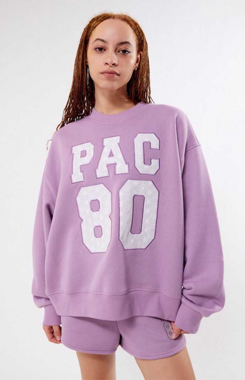 Sudaderas PacSun Pac 1980 Eyelet Crew Neck Mujer Lavanda | HFUQM1634