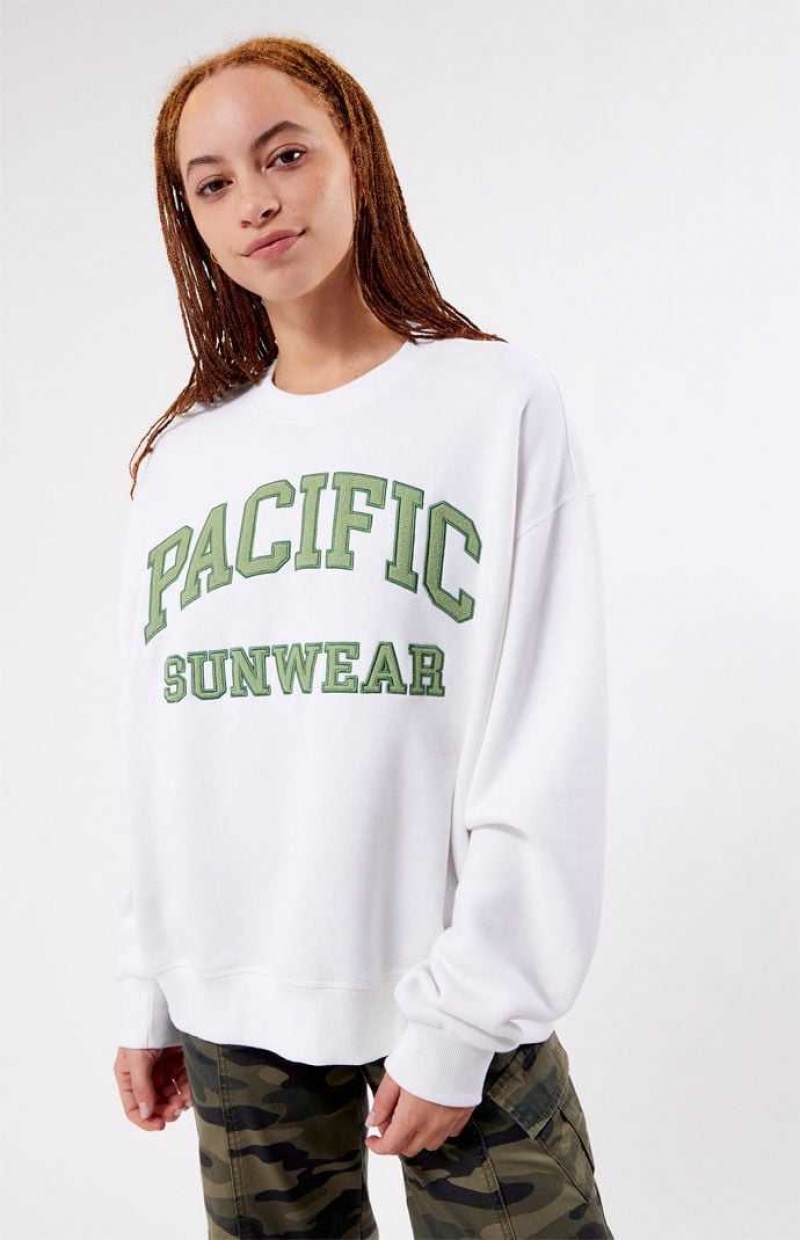 Sudaderas PacSun Pacific Sunwear Arch Crew Neck Mujer Blancas | OKPEI4079