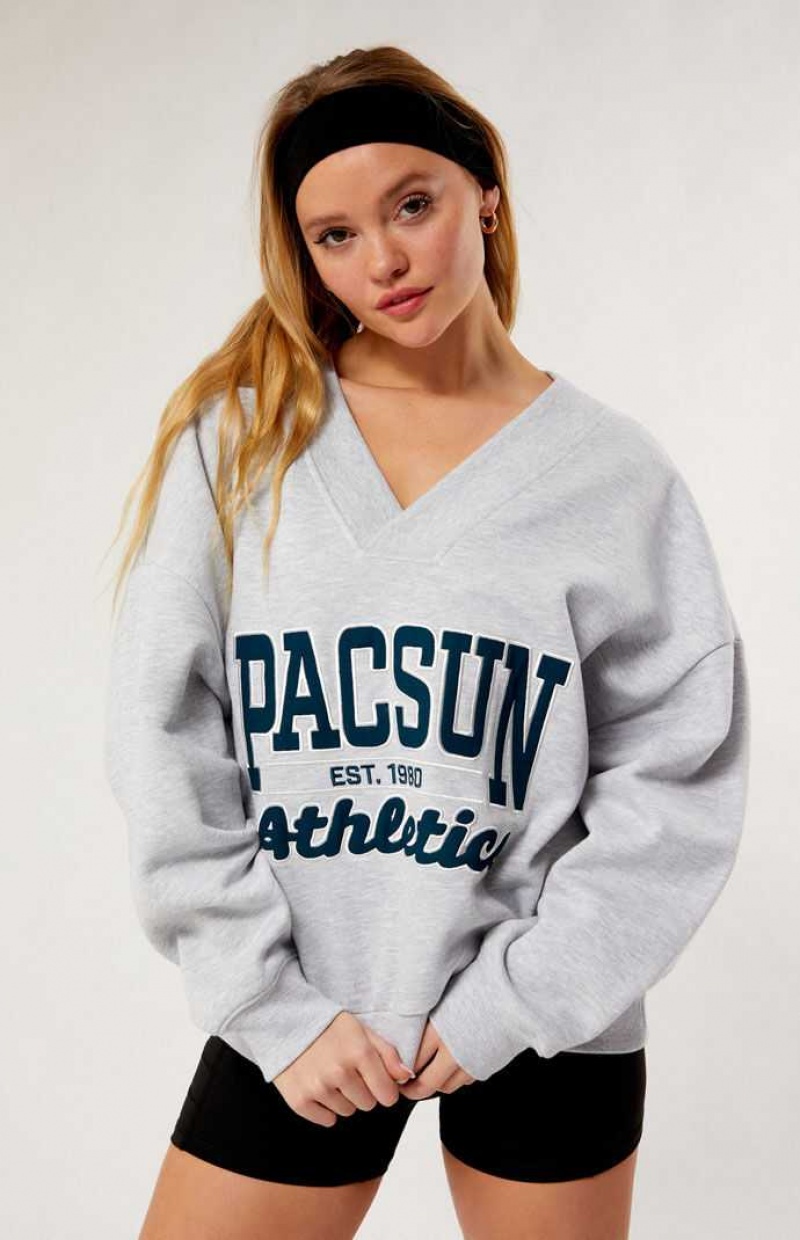 Sudaderas PacSun Pacific Sunwear Athletics V-Neck Mujer Gris | NFSLD2451