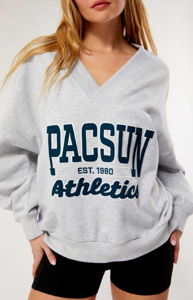 Sudaderas PacSun Pacific Sunwear Athletics V-Neck Mujer Gris | NFSLD2451