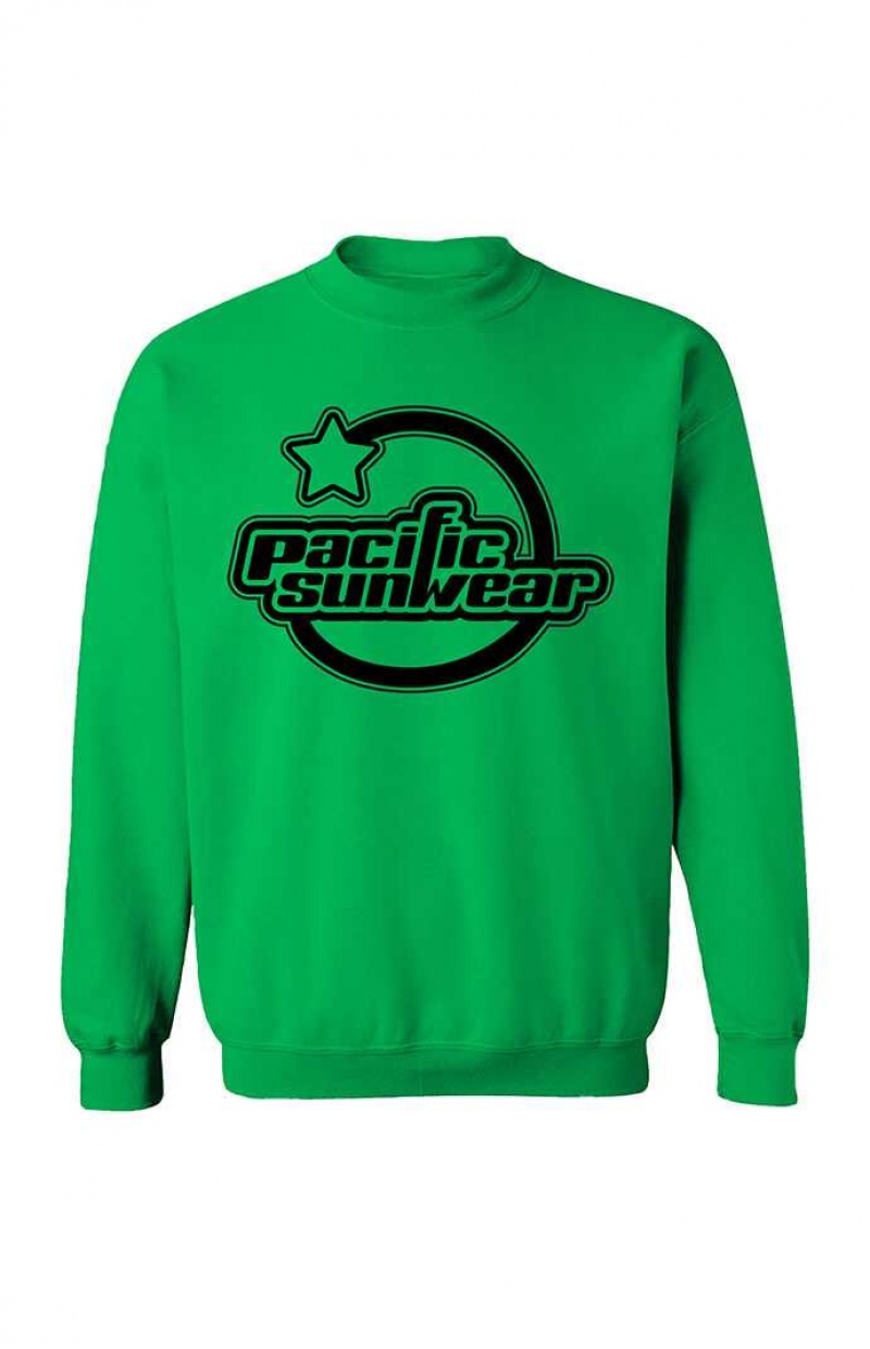 Sudaderas PacSun Pacific Sunwear Black Star Crew Neck Hombre Verde | BXWDK5920