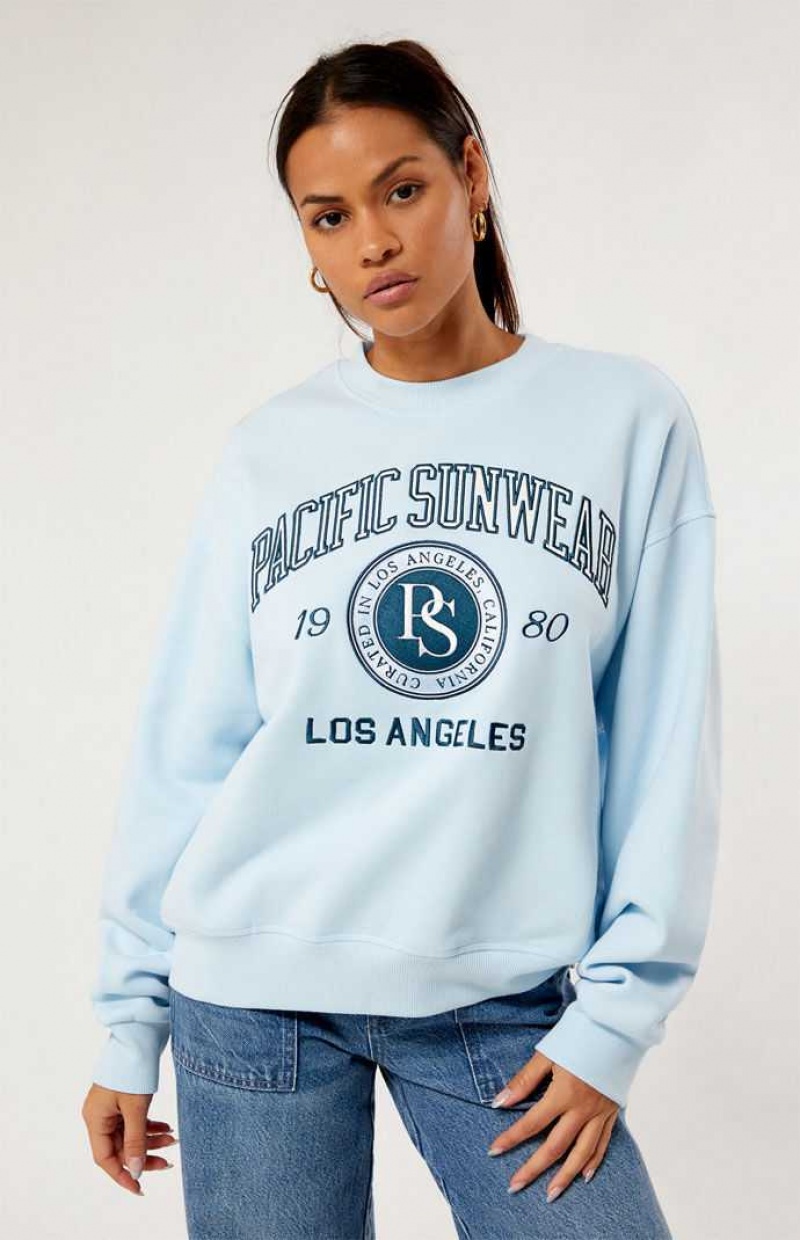 Sudaderas PacSun Pacific Sunwear Curated Crew Neck Mujer Azules Claro | XCQNM4082