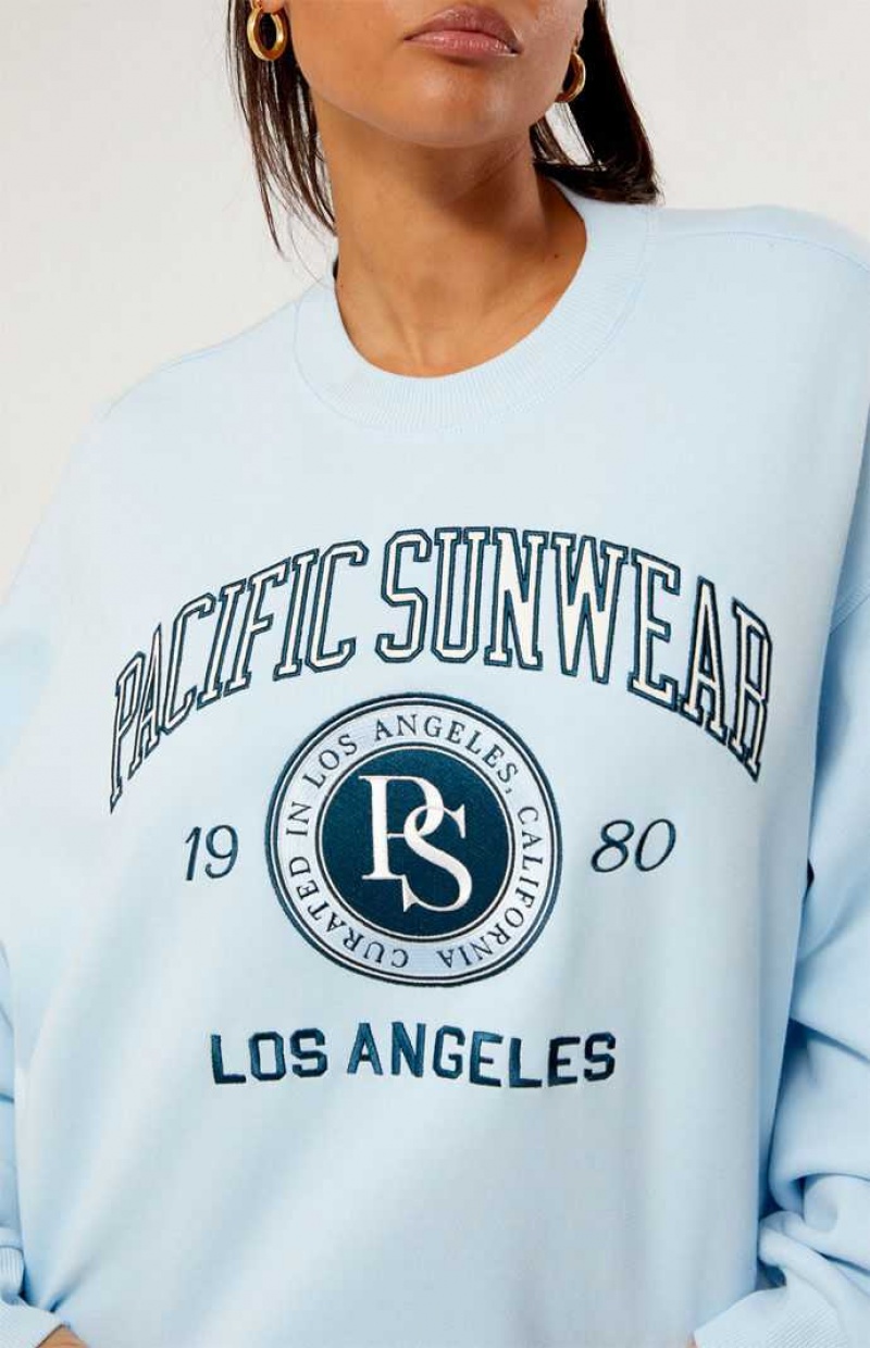 Sudaderas PacSun Pacific Sunwear Curated Crew Neck Mujer Azules Claro | XCQNM4082