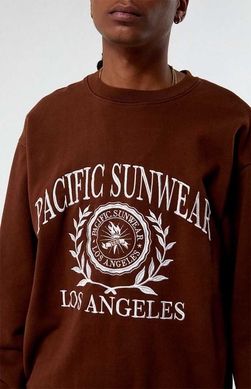 Sudaderas PacSun Pacific Sunwear Los Angeles Crest Crew Neck Hombre Marrones | GJBUQ3872