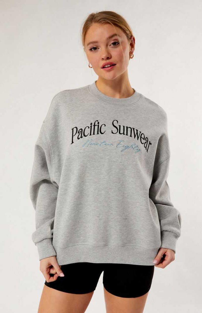 Sudaderas PacSun Pacific Sunwear Nineteen Eighty Crew Neck Mujer Gris | OTWDN3219