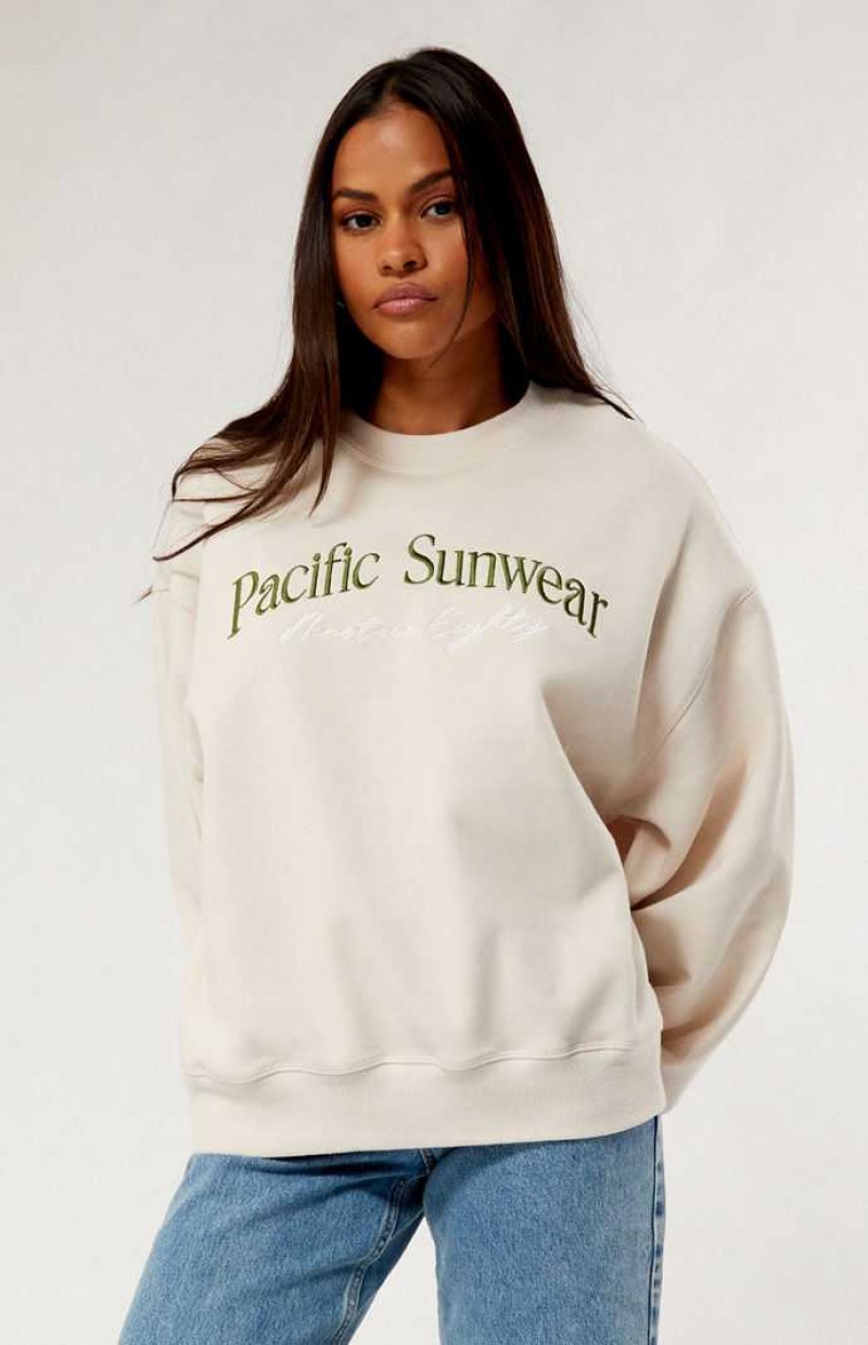 Sudaderas PacSun Pacific Sunwear Nineteen Eighty Crew Neck Mujer Marrones | JFDTN4918