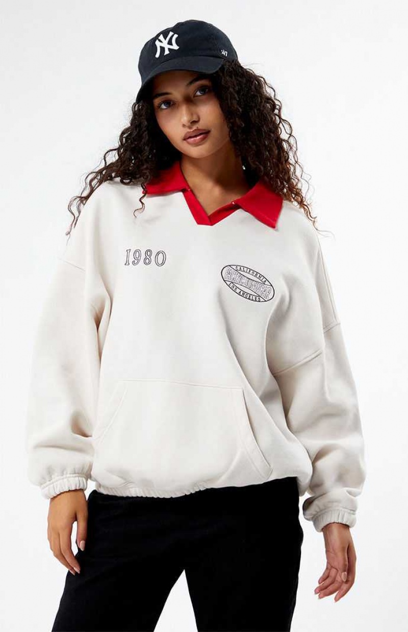 Sudaderas PacSun Pacific Sunwear Rugby Oversized Mujer Blancas | QVJED4589