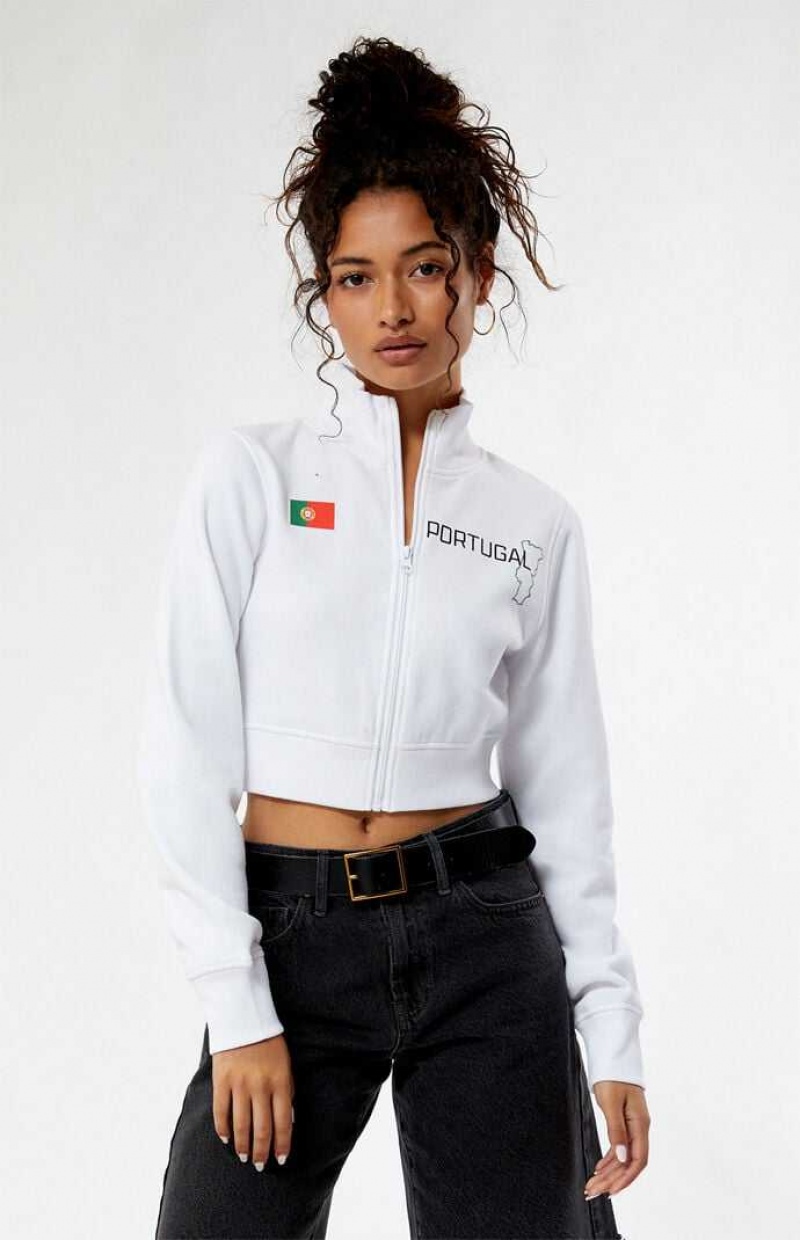 Sudaderas PacSun Portugal Mock Neck Full Zip Mujer Blancas | TFKIJ8753