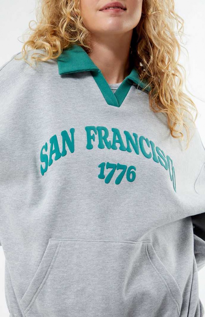 Sudaderas PacSun San Francisco Rugby Oversized Mujer Gris | JRMTL4108