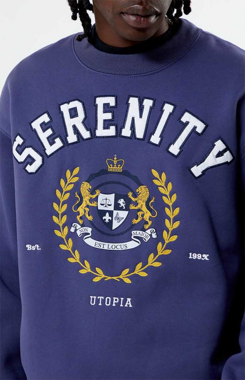 Sudaderas PacSun Serenity Embroidered Crew Neck Hombre Azul Marino | APTWQ8639