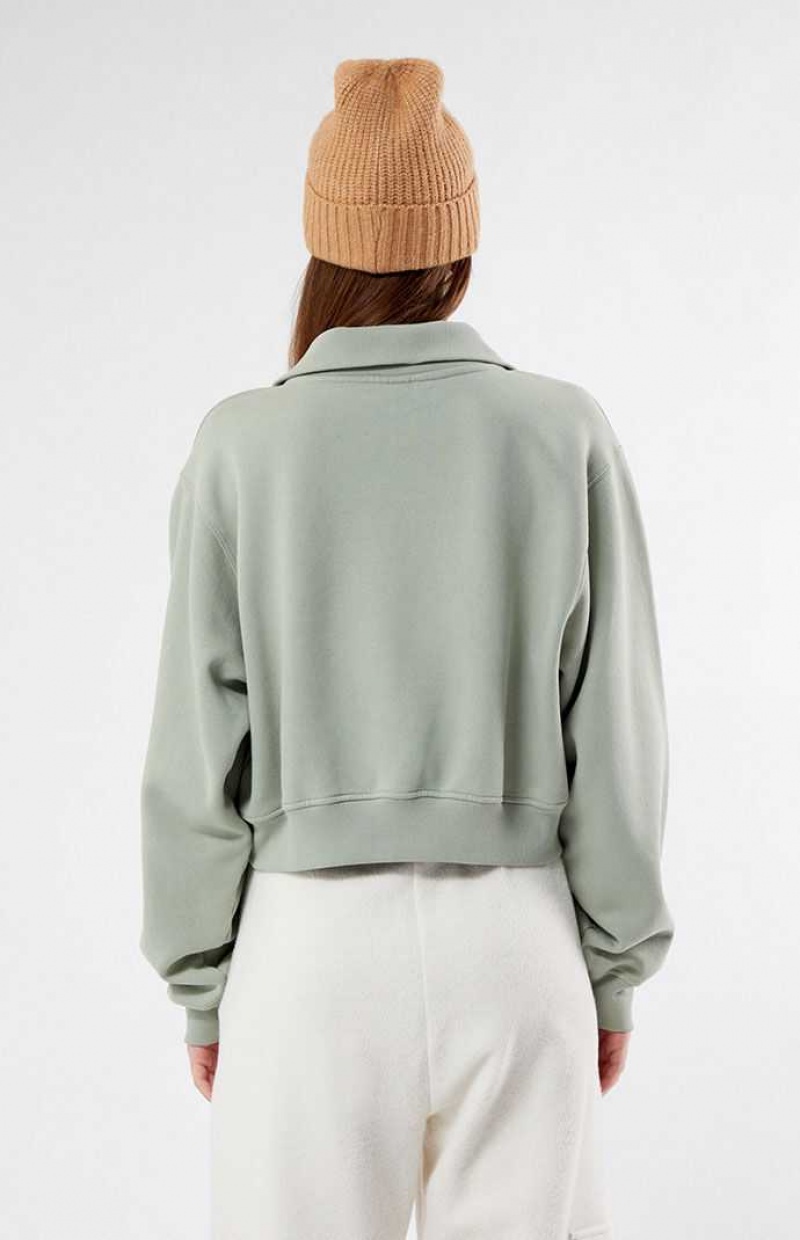 Sudaderas PacSun Switzerland Half Zip Cropped Mujer Verde Oliva | TXQHL4951