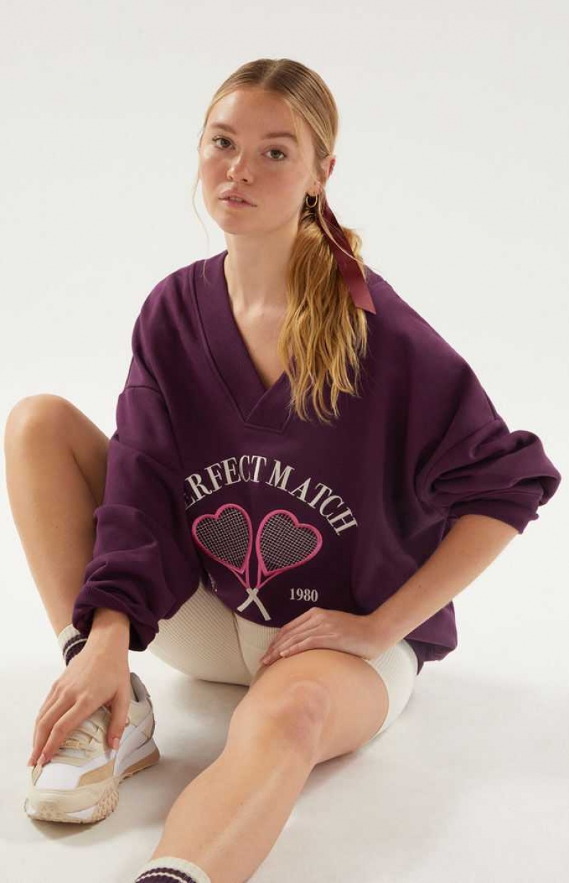 Sudaderas PacSun Valentine V-Neck Mujer Burdeos | VKYIA4081