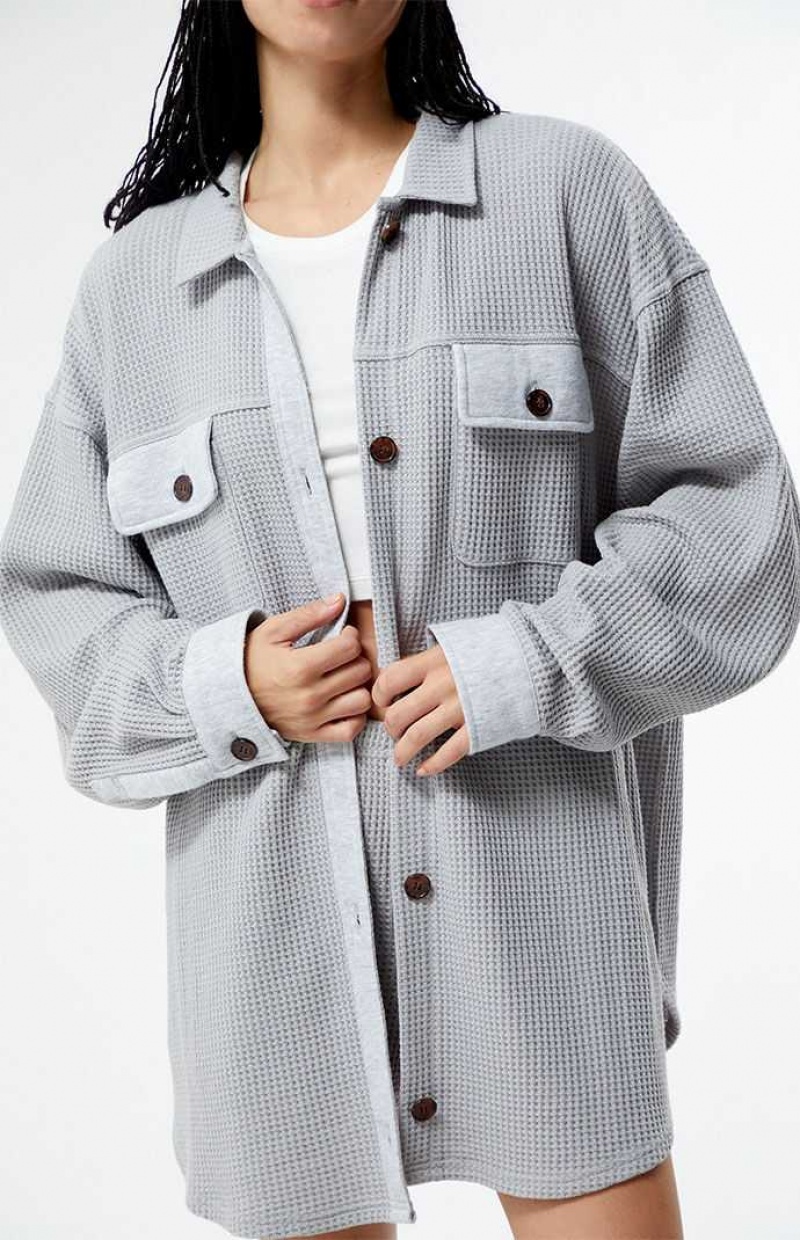 Sudaderas PacSun Waffle Boyfriend Button Up Lounge Shacket Mujer Gris | CUSAF3980