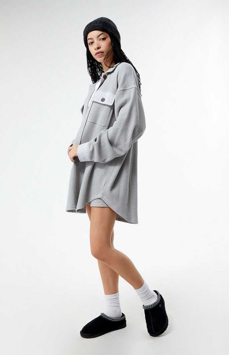 Sudaderas PacSun Waffle Boyfriend Button Up Lounge Shacket Mujer Gris | CUSAF3980