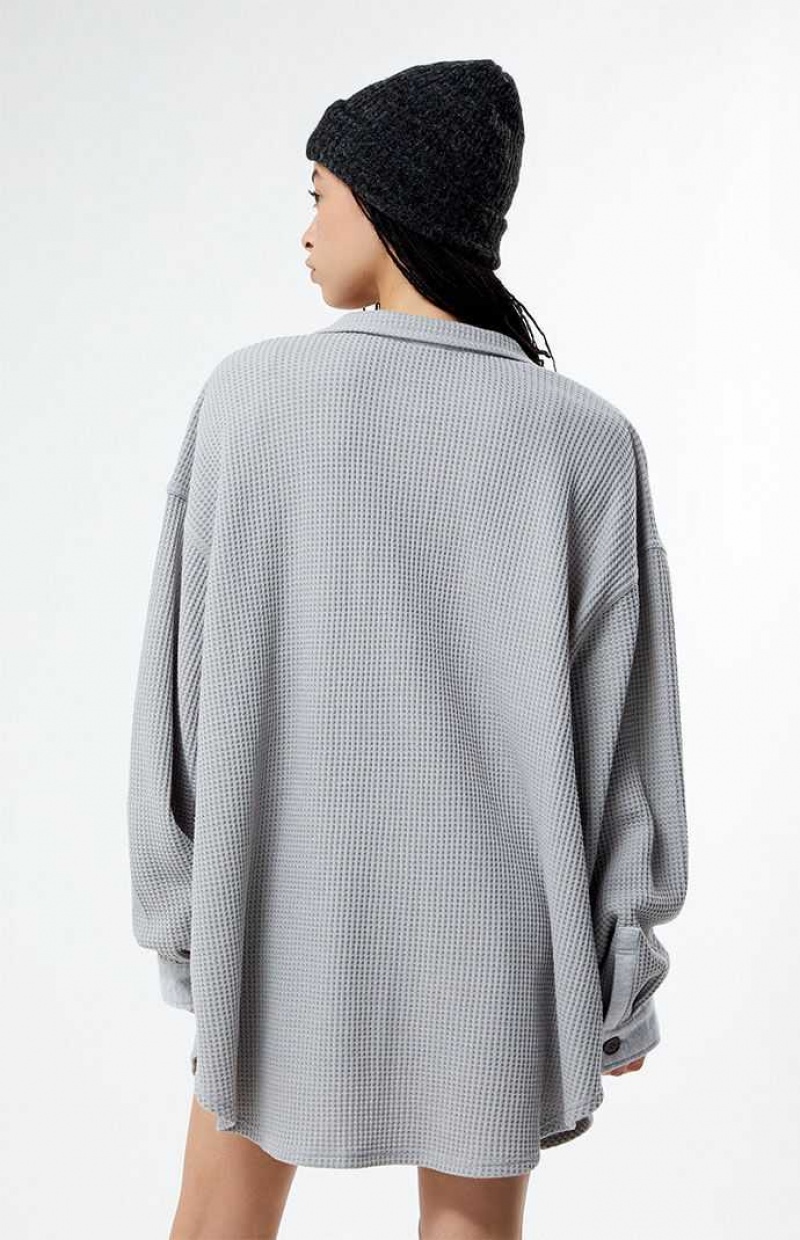 Sudaderas PacSun Waffle Boyfriend Button Up Lounge Shacket Mujer Gris | CUSAF3980