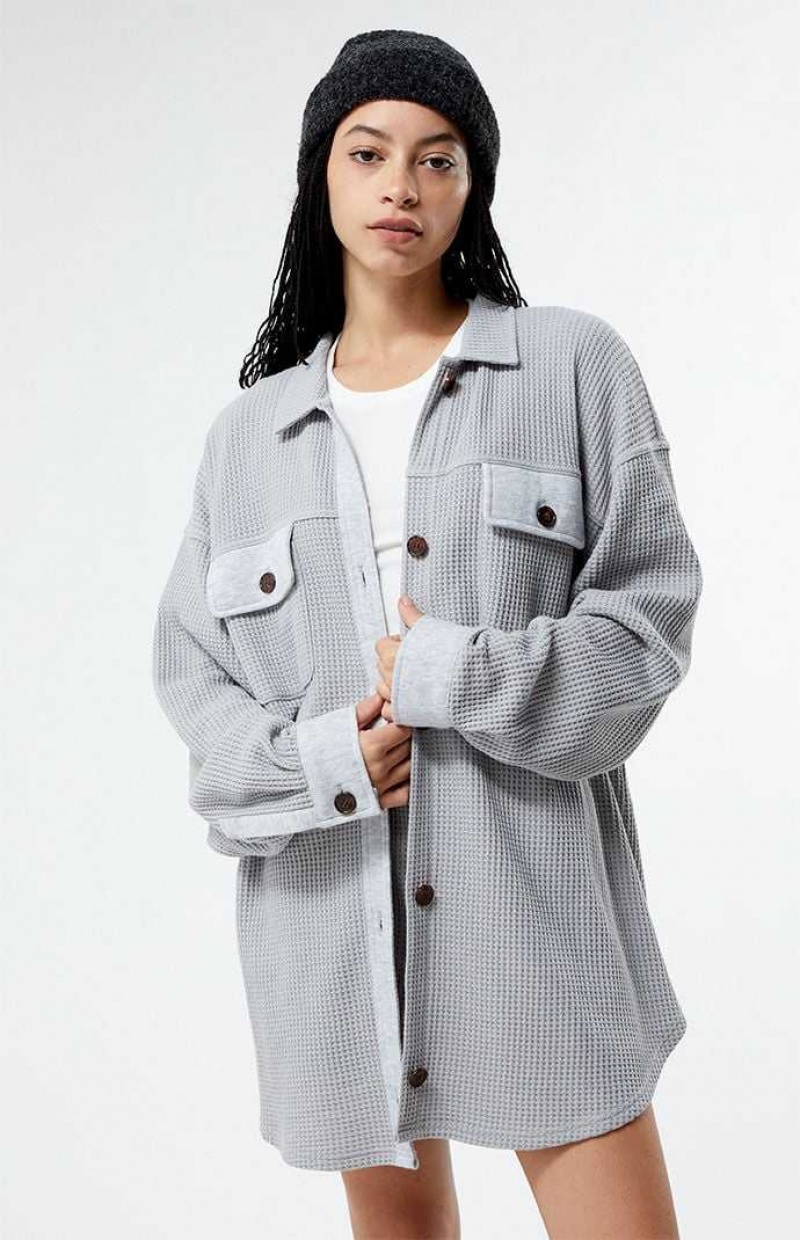 Sudaderas PacSun Waffle Boyfriend Button Up Lounge Shacket Mujer Gris | CUSAF3980