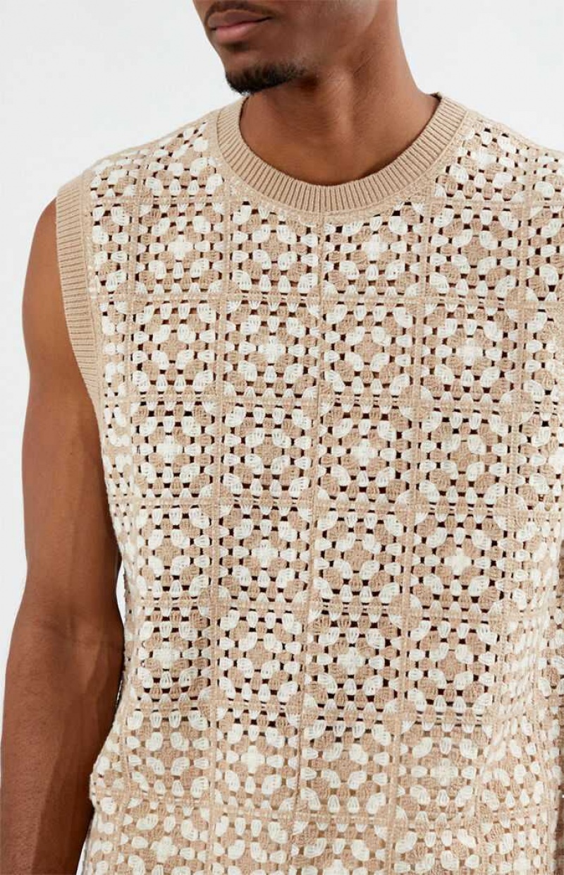 Suéteres PacSun Crochet Hombre Marrones Blancas | EYVKU1078