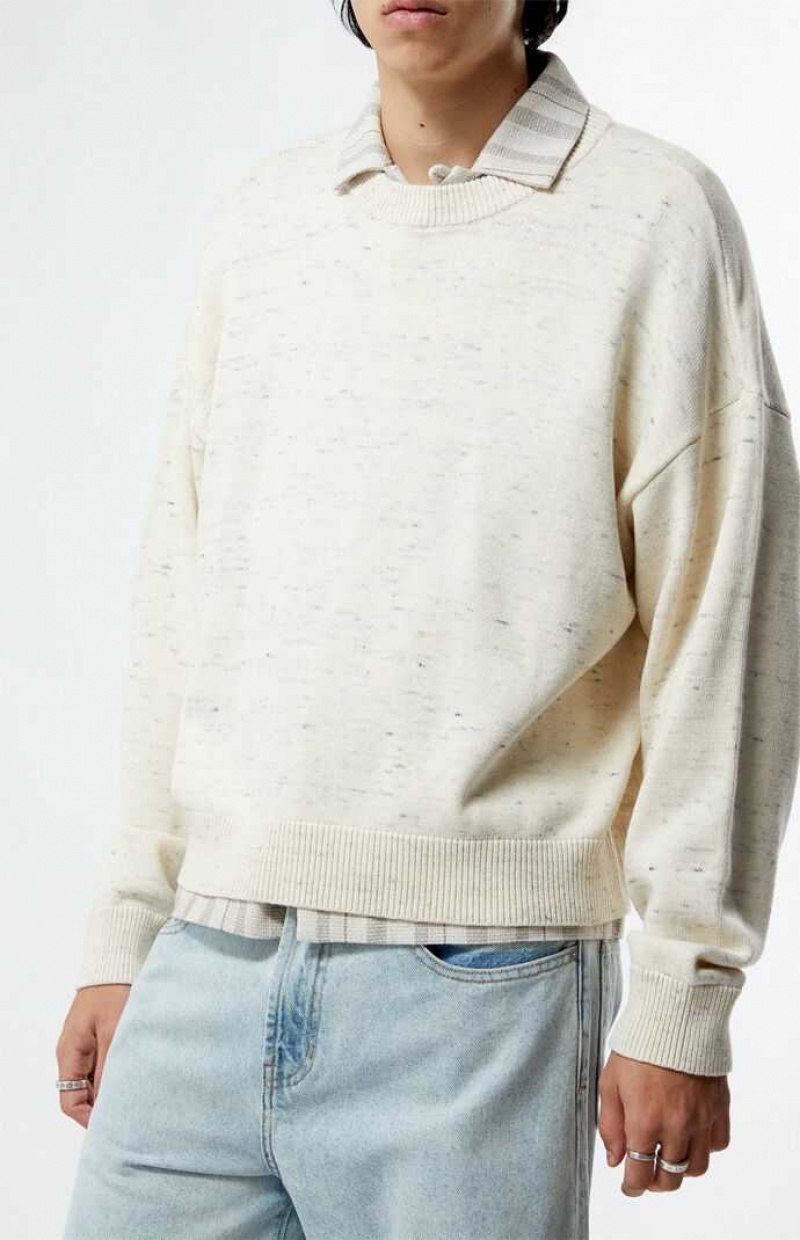 Suéteres PacSun Cropped Crew Hombre Creme | WBMCP8472