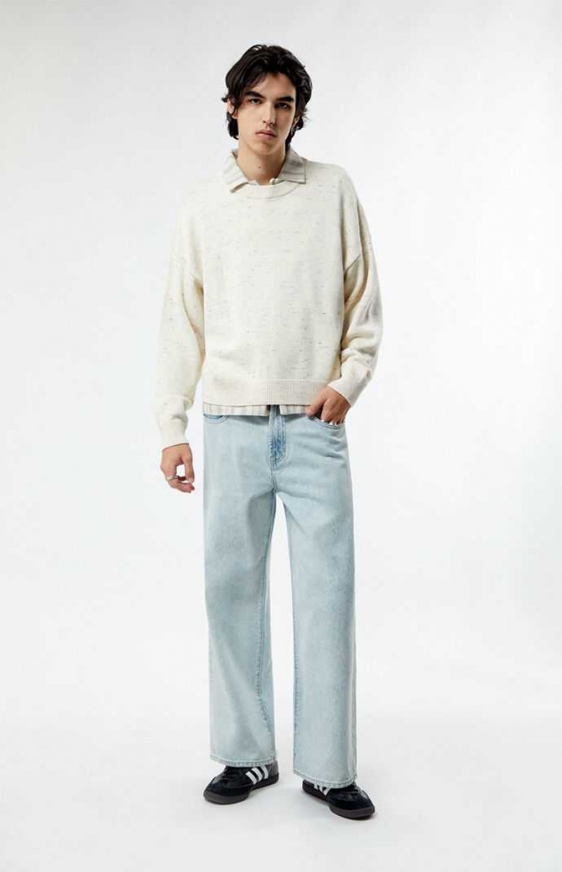 Suéteres PacSun Cropped Crew Hombre Creme | WBMCP8472