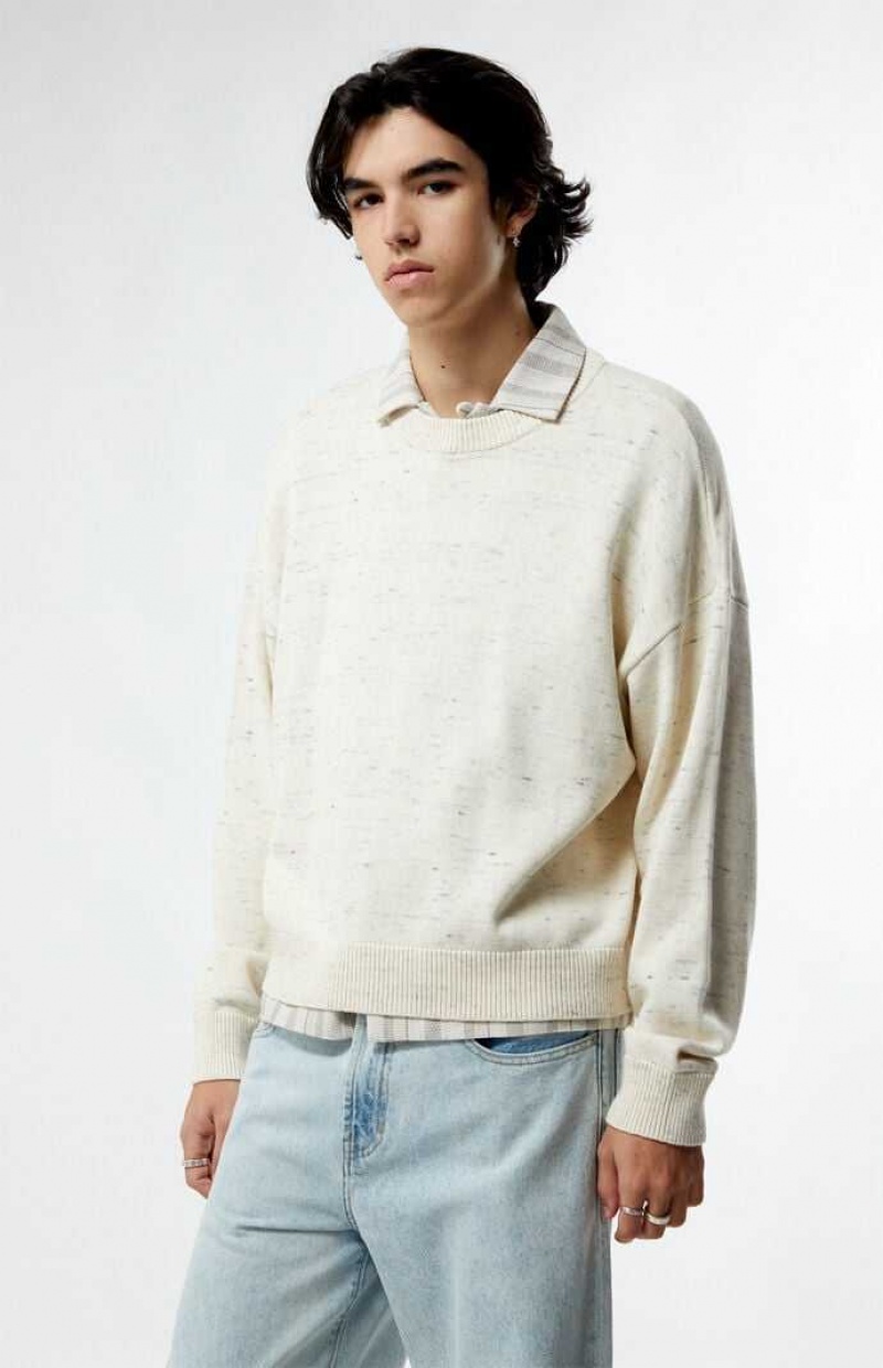 Suéteres PacSun Cropped Crew Hombre Creme | WBMCP8472