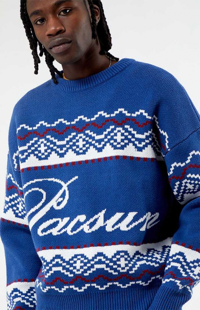 Suéteres PacSun Fairisle Crew Hombre Azules | KGLXI2673