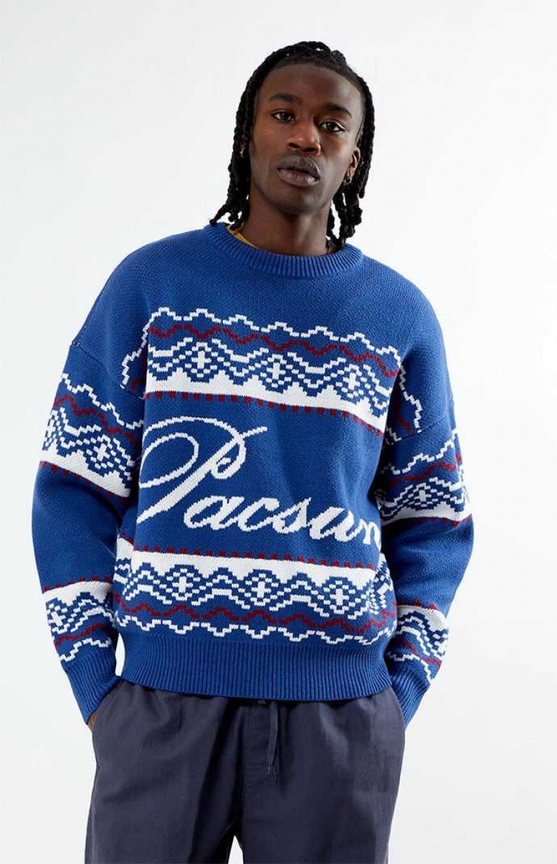 Suéteres PacSun Fairisle Crew Hombre Azules | KGLXI2673