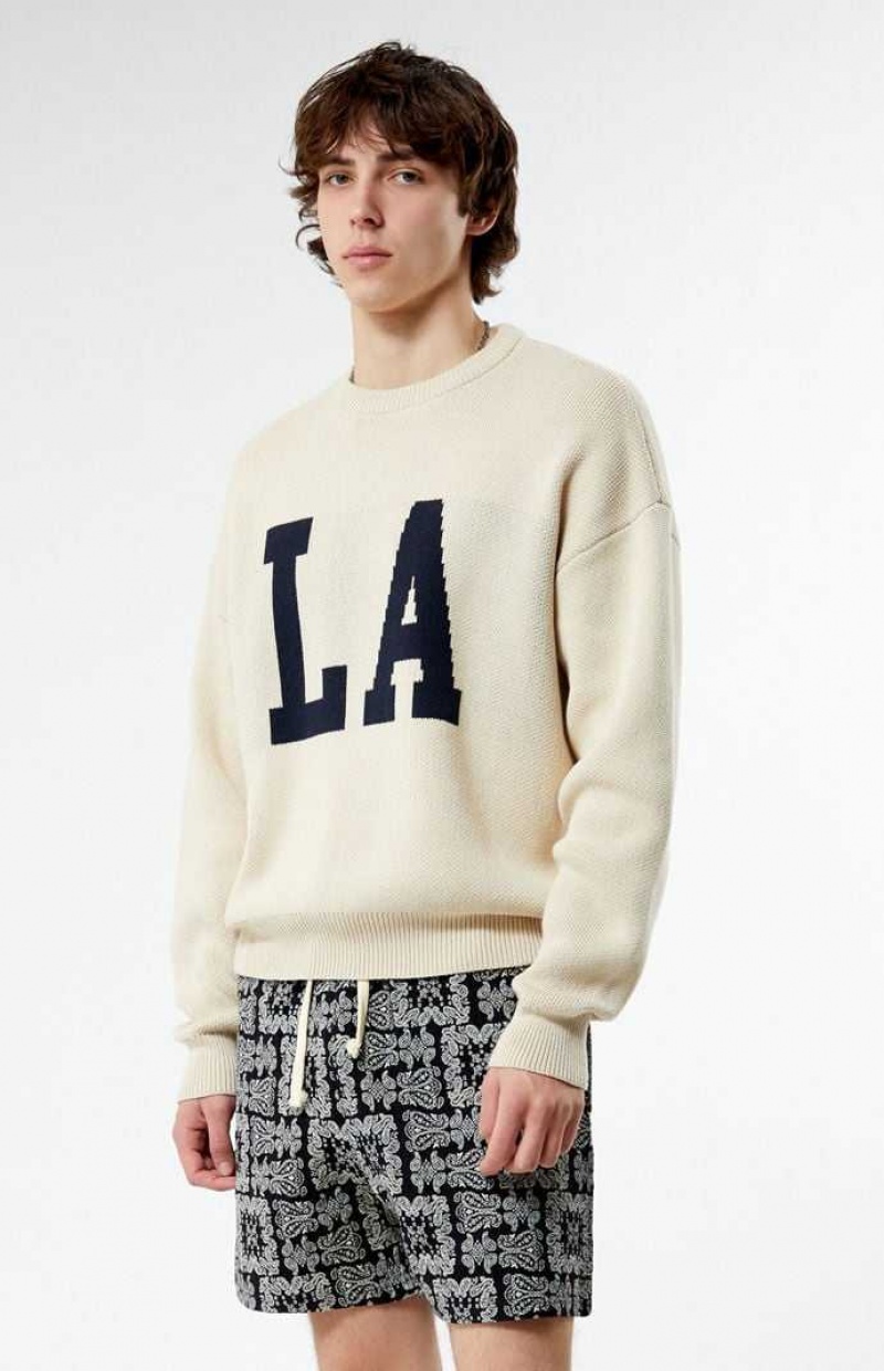 Suéteres PacSun Los Angeles Crew Neck Hombre Creme | UWNFX4179