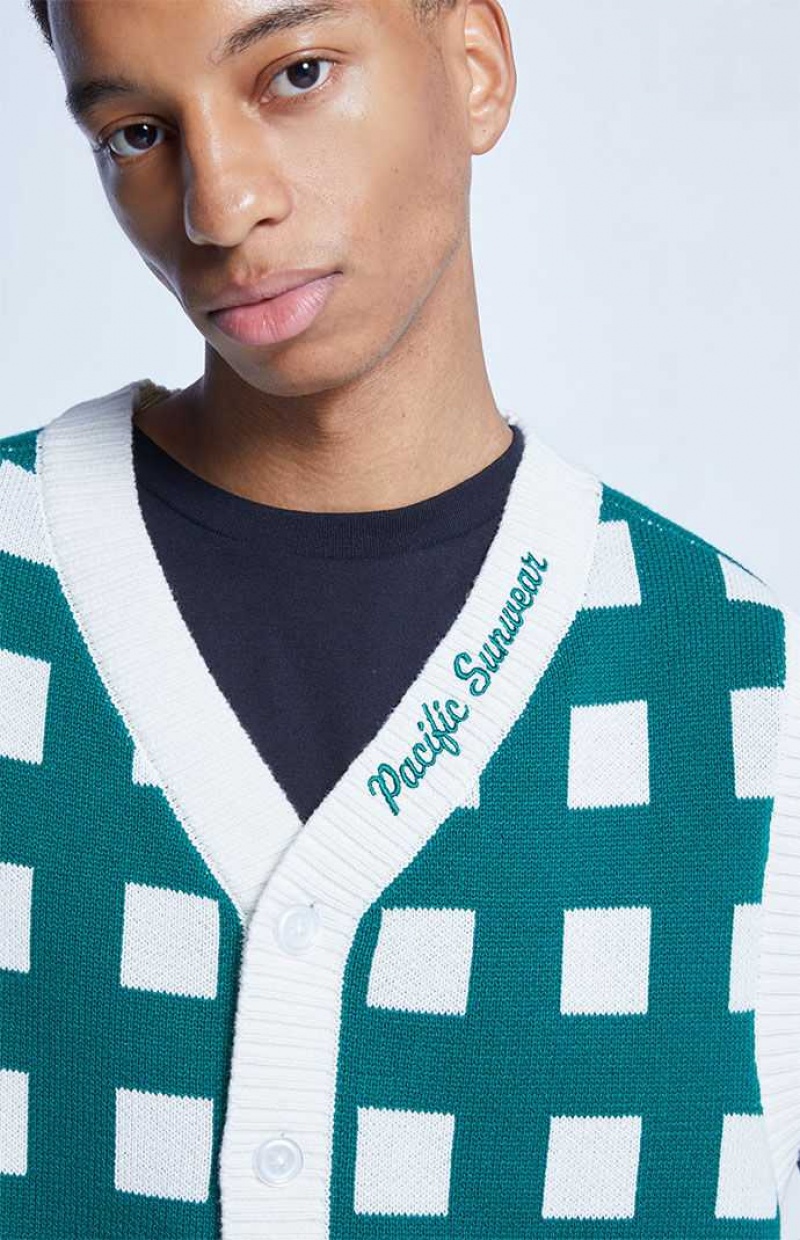 Suéteres PacSun Pacific Sunwear Grid Sin Manga Hombre Verde | QICTJ2956