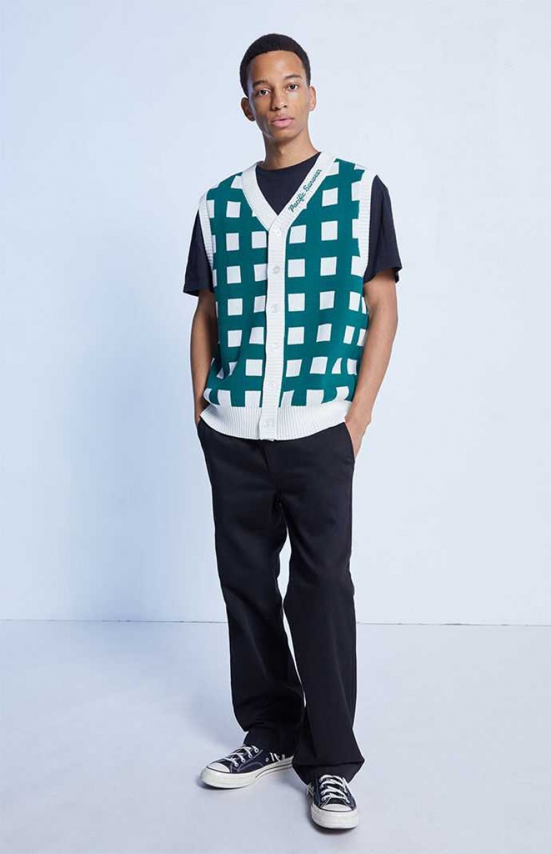 Suéteres PacSun Pacific Sunwear Grid Sin Manga Hombre Verde | QICTJ2956