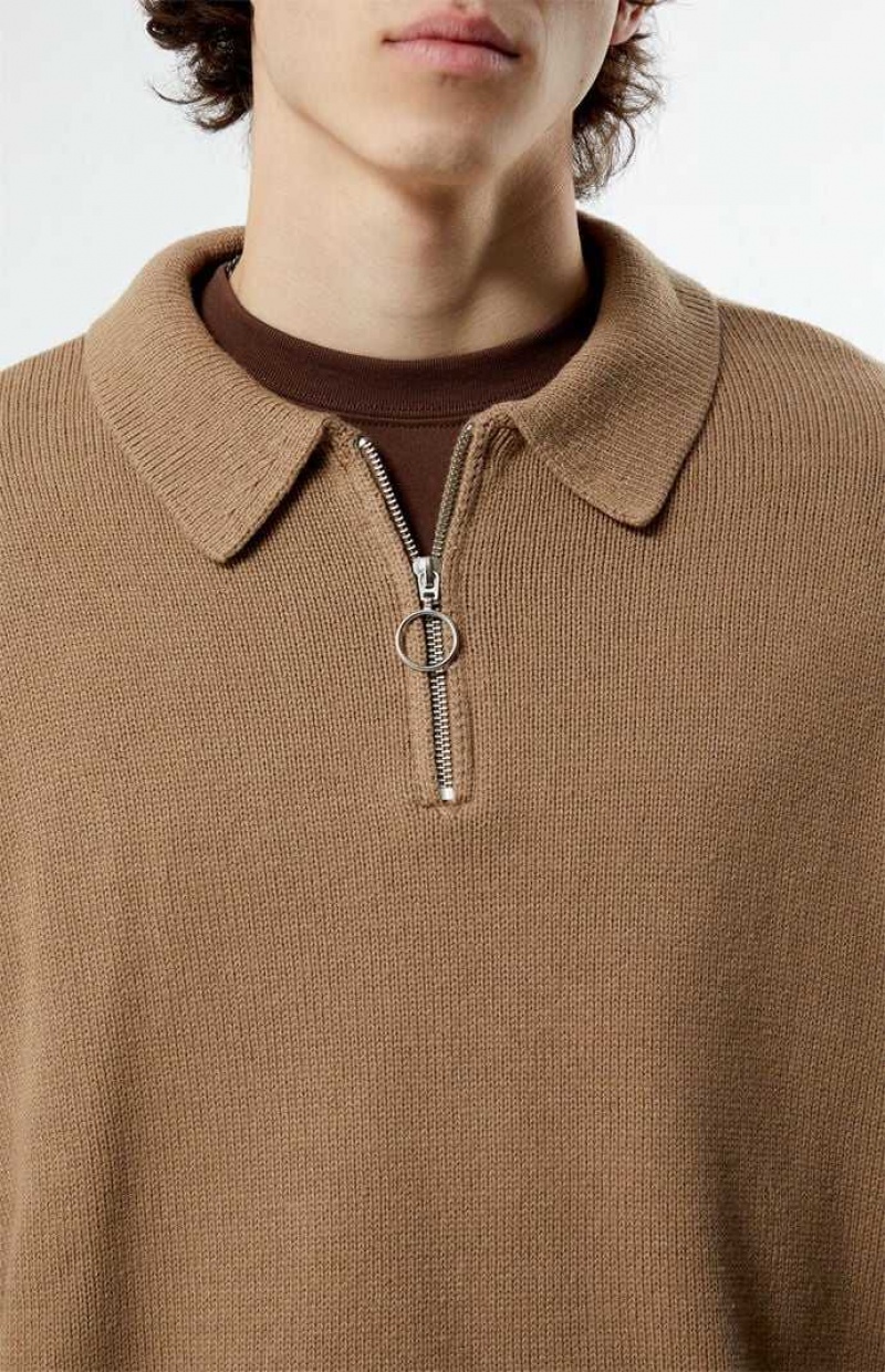 Suéteres PacSun Quarter Zip Hombre Marrones | KEBOU2685