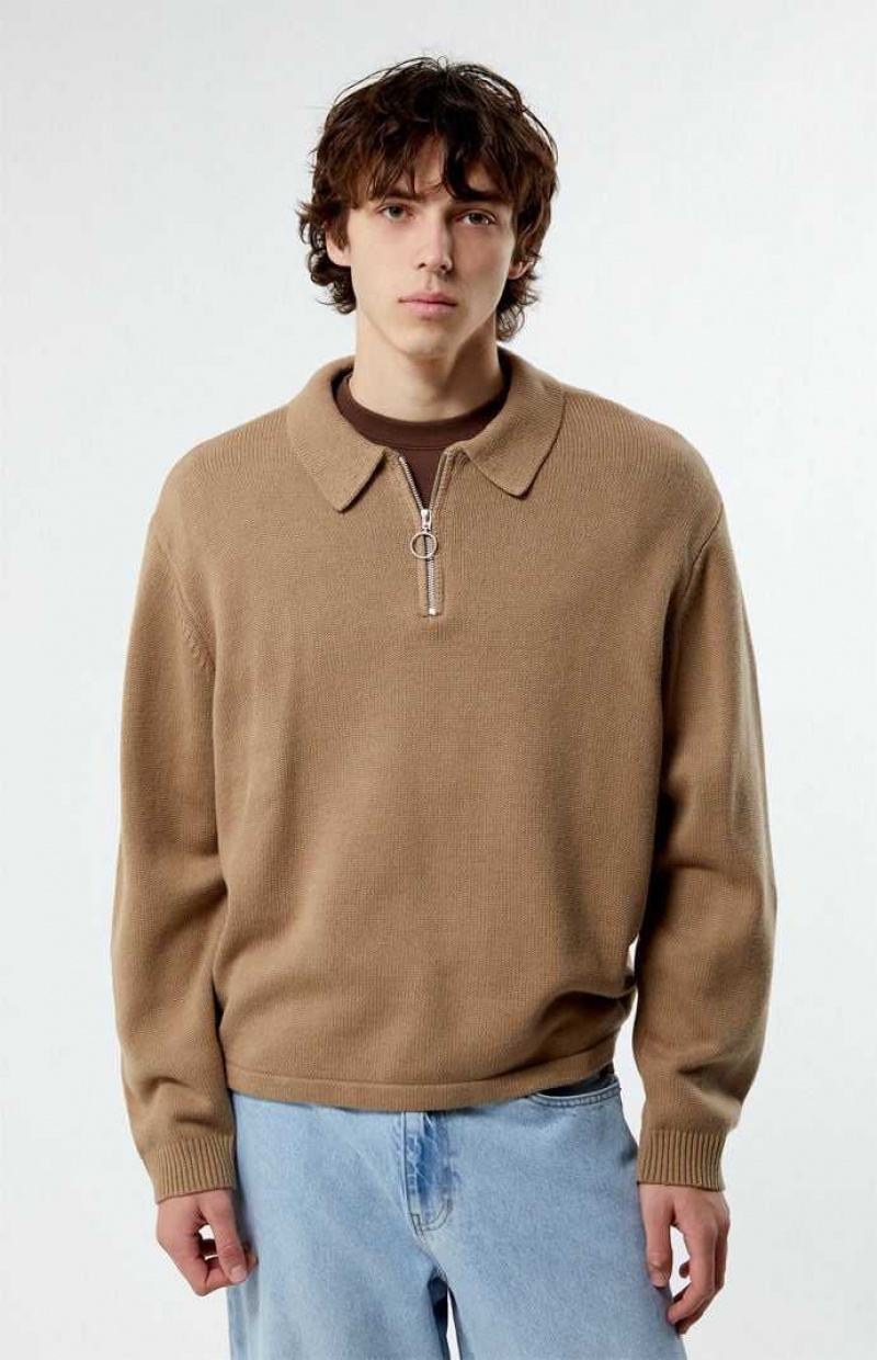 Suéteres PacSun Quarter Zip Hombre Marrones | KEBOU2685