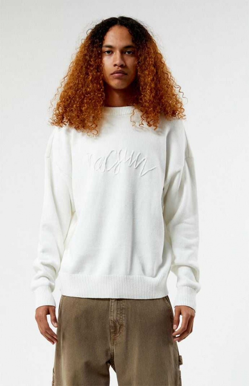 Suéteres PacSun Script Applique Crew Neck Hombre Creme | KEHON7391