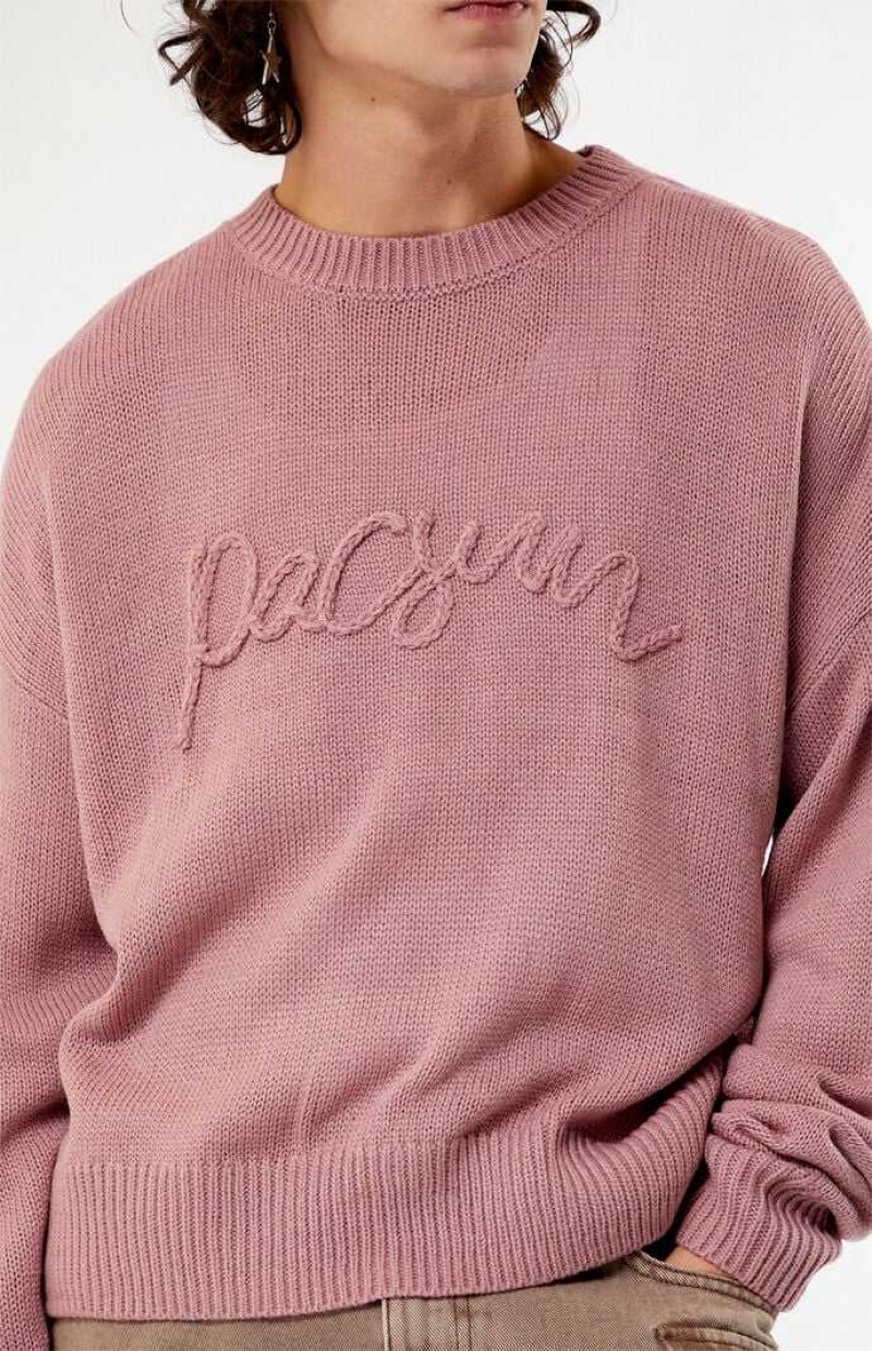 Suéteres PacSun Script Applique Crew Neck Hombre Rosas | EYGBO1602