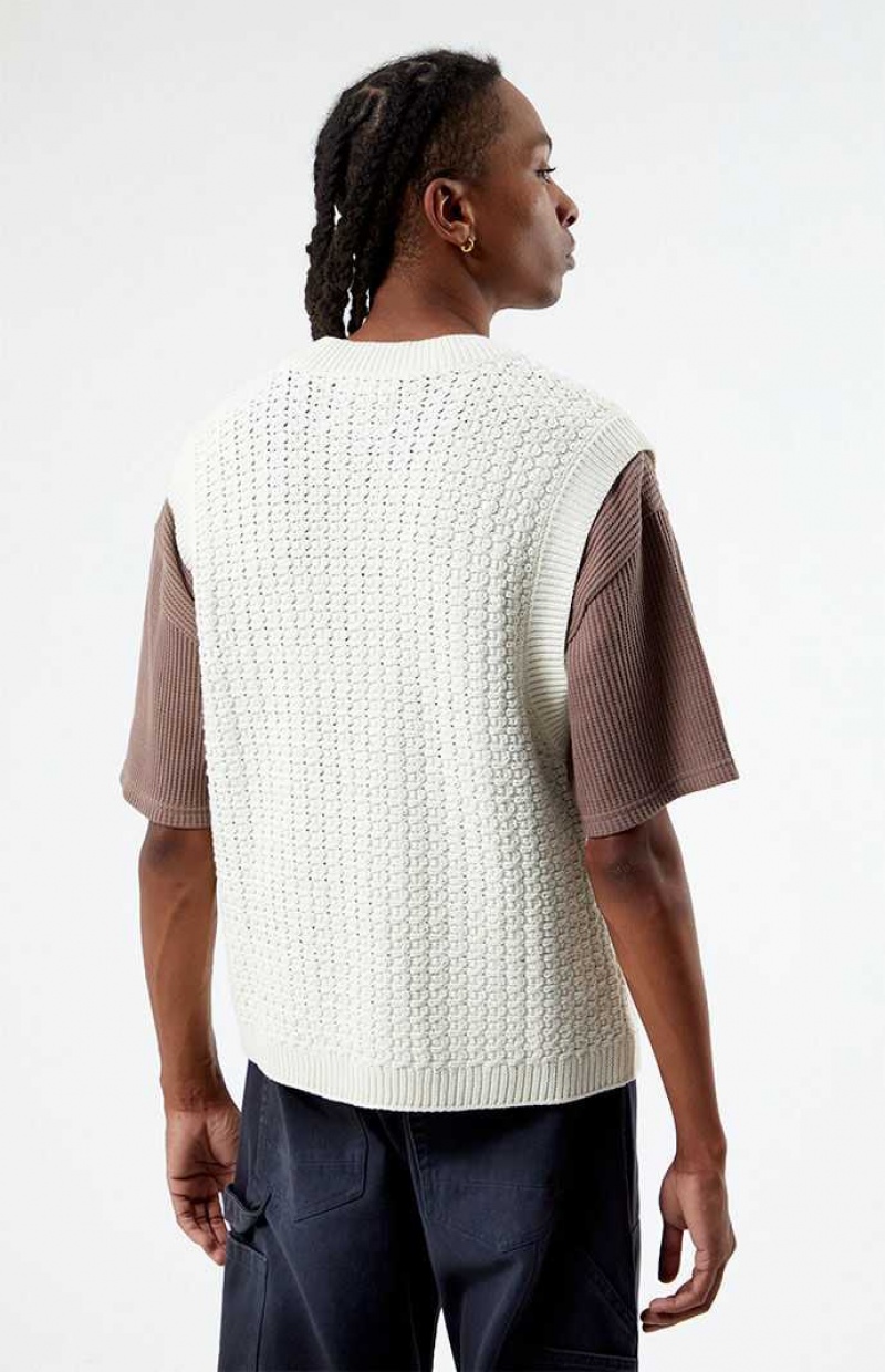 Suéteres PacSun White Crochet Knit Hombre Creme | VUTMP6954