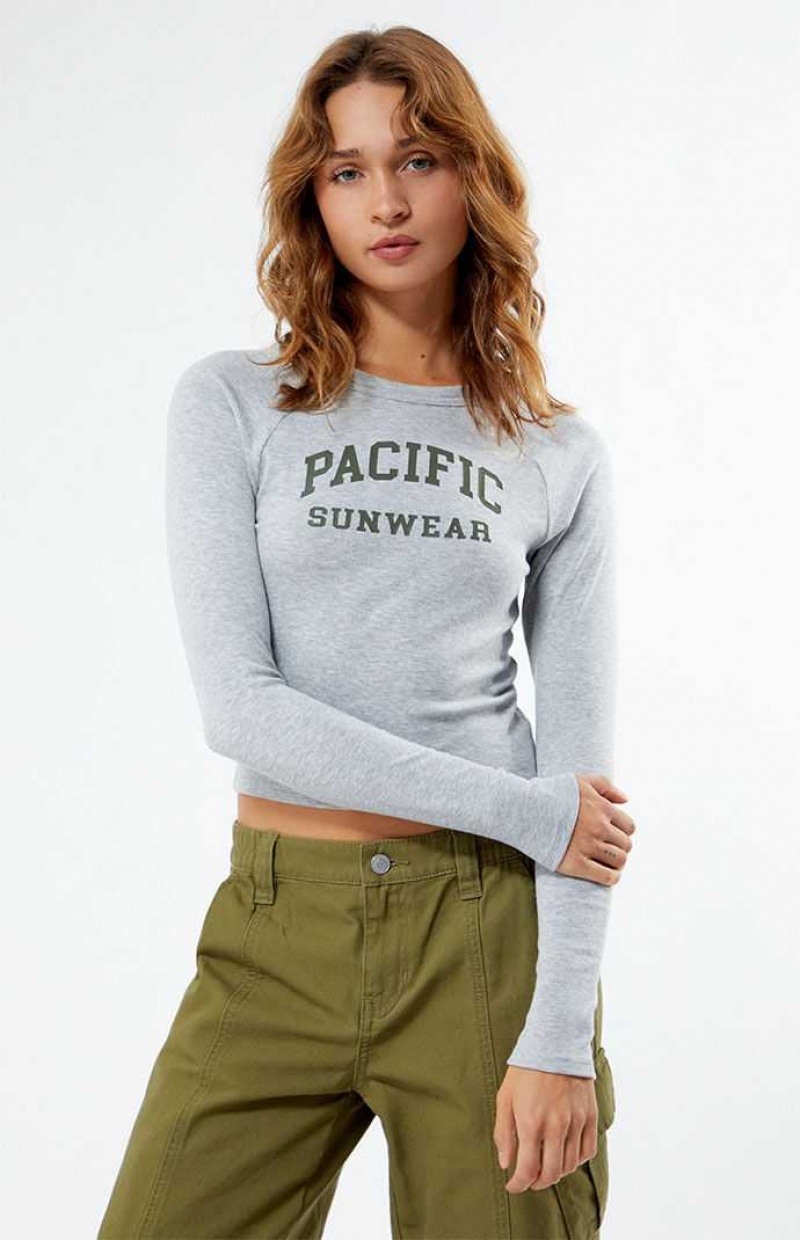 Tops PacSun Arch Long Sleeve Mujer Gris | NQKRZ4758