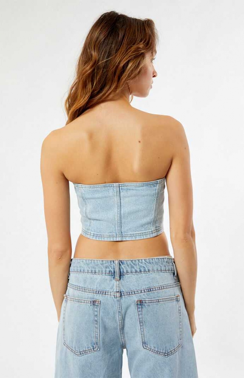 Tops PacSun Briella Denim Tube Mujer Indigo | OTDLX8790