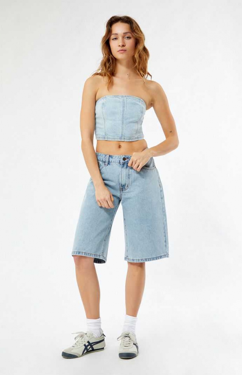 Tops PacSun Briella Denim Tube Mujer Indigo | OTDLX8790