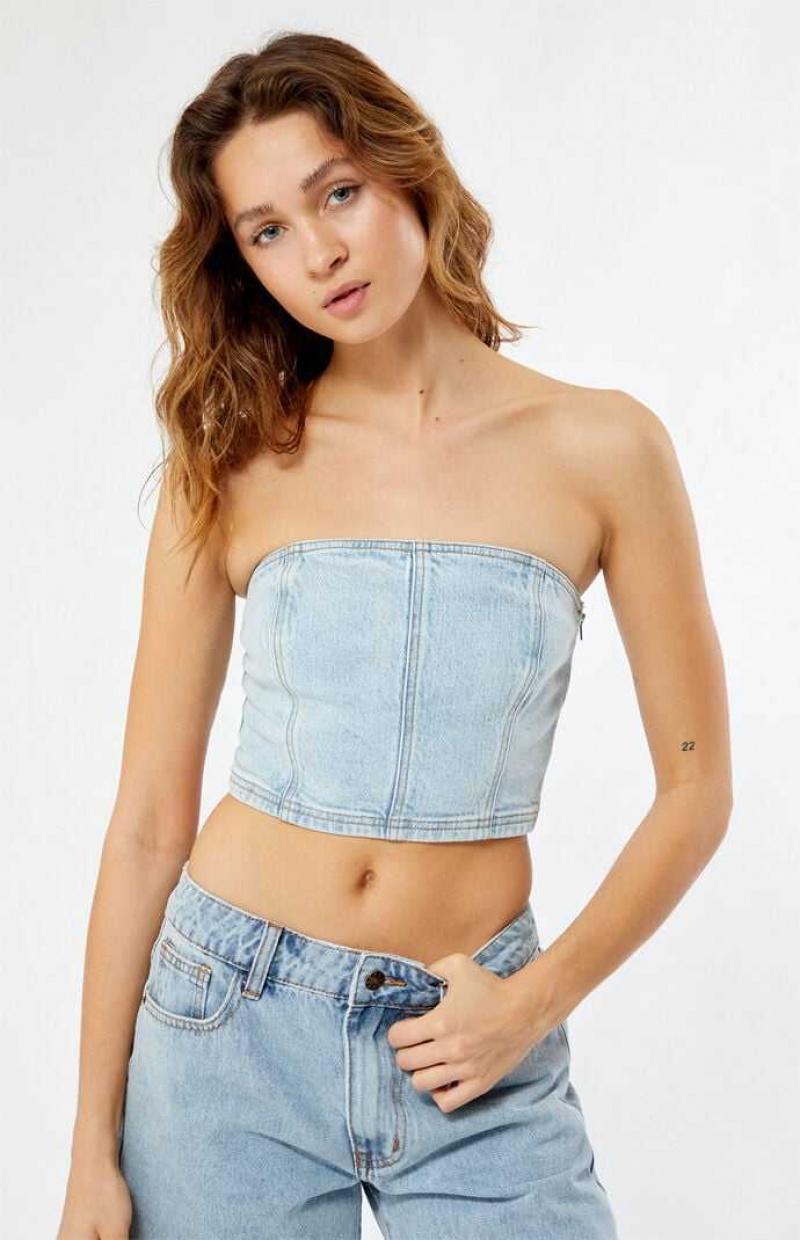 Tops PacSun Briella Denim Tube Mujer Indigo | OTDLX8790